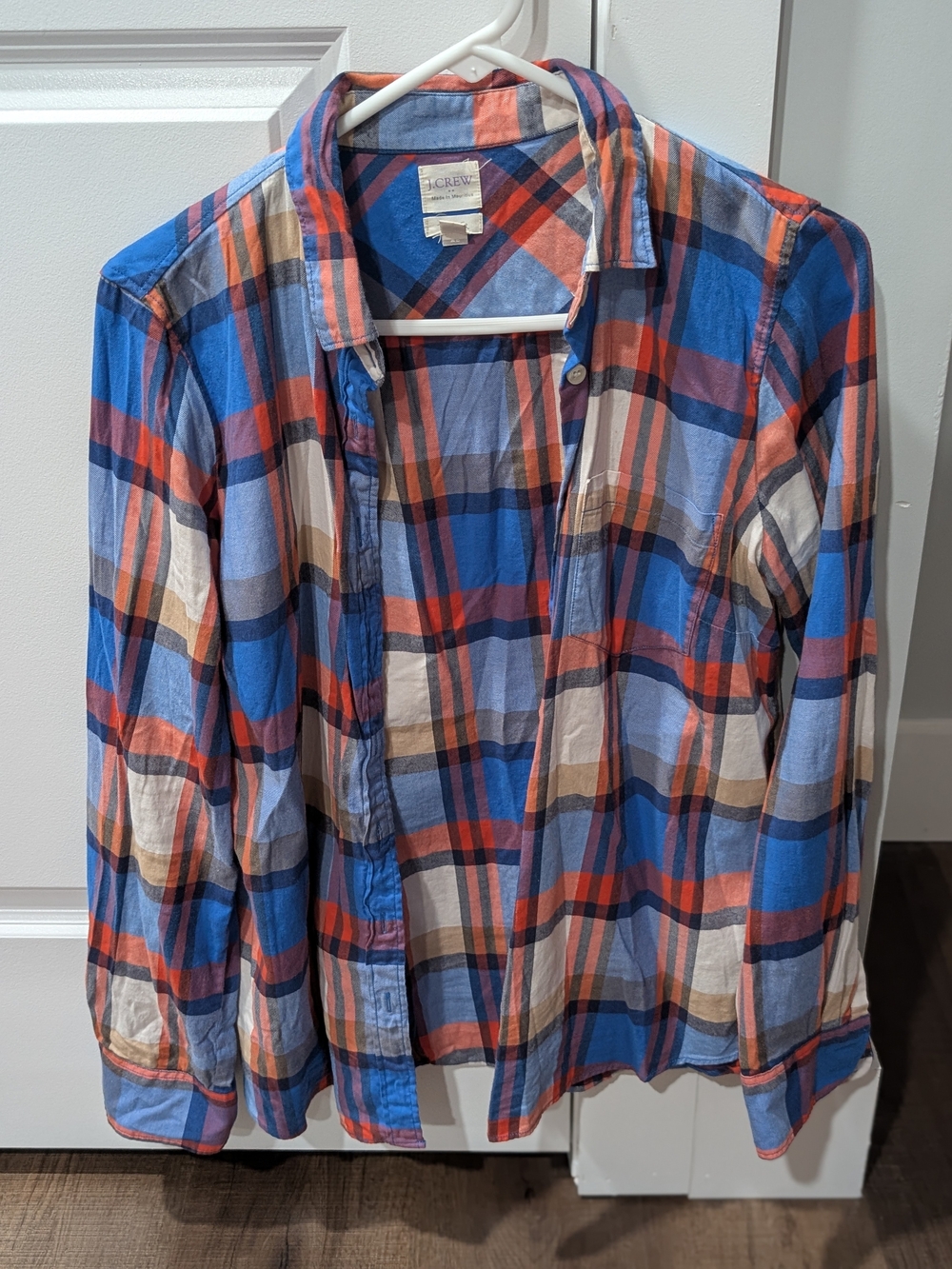 J. Crew Women's Blue & Orange Plaid Button-Up Flannel